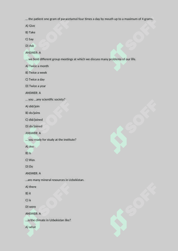 Ingliz tili fanidan testlar to'plami - Tibbiyot testlari: English language test 4