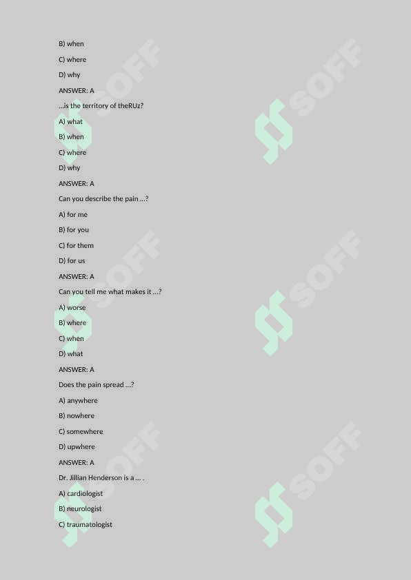 Ingliz tili fanidan testlar to'plami - Tibbiyot testlari: English language test 5