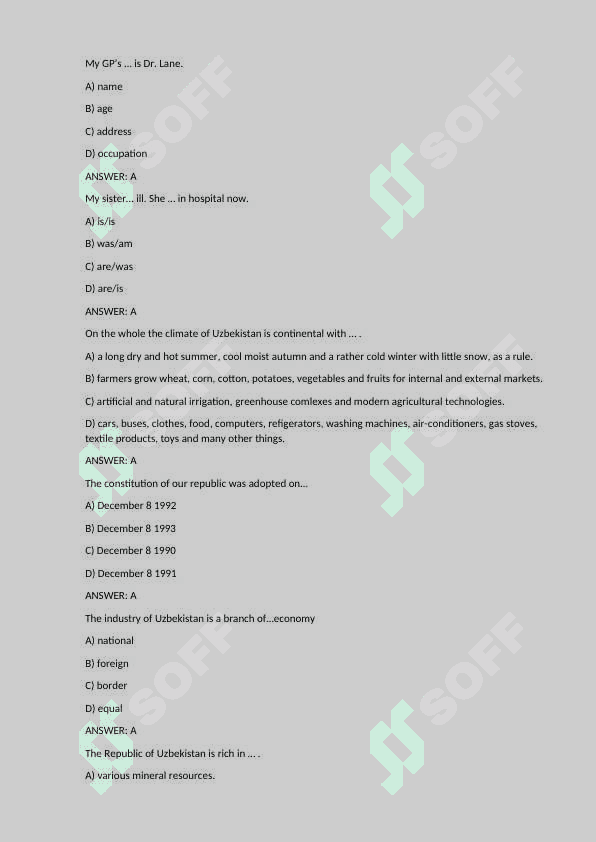 Ingliz tili fanidan testlar to'plami - Tibbiyot testlari: English language test 7