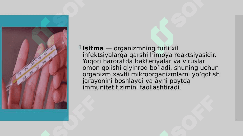 Isitma turlari. Isitmalayotgan bolalarni parvarishlash (isitmalayotgan bolaga yordam ko’rsatish). 3