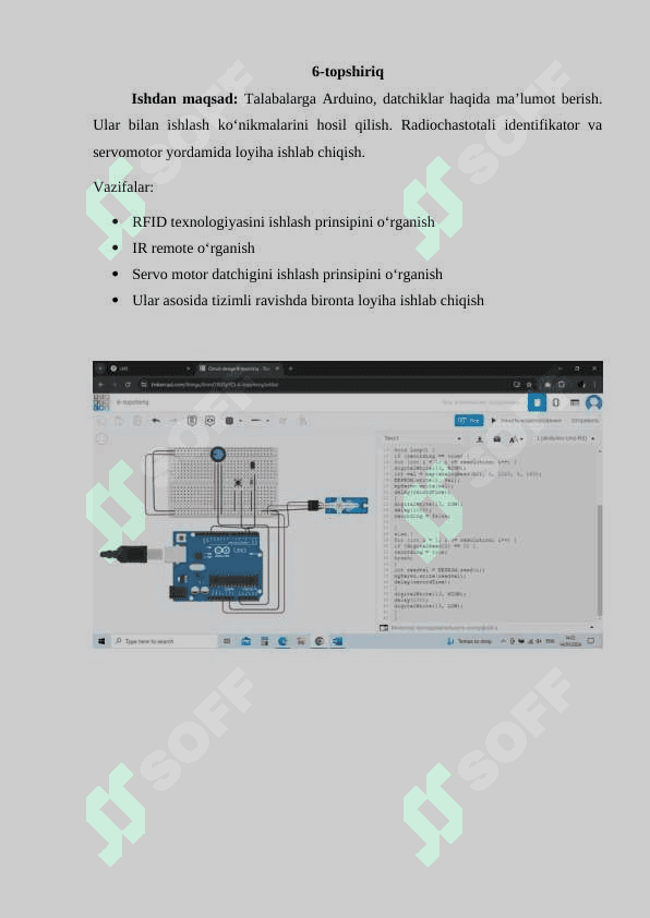 Radiochastotali identifikator va servomotor yordamida loyiha ishlab chiqish 2