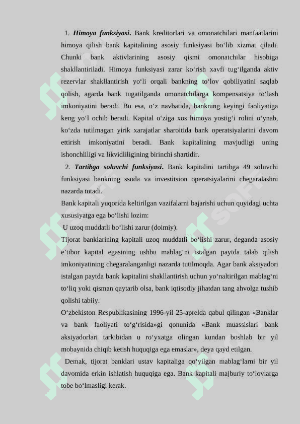 O’zbekiston Respublikasi banklarining kapitallashish darajasini oshirish siyosati va uning o’ziga xos xususiyatlari 6