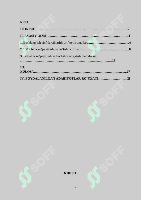 Yuz ichida ko‘paytirish va bo‘lish amalini ma’nosini ochib beruvchi topshiriqlar ustida ishlash 2