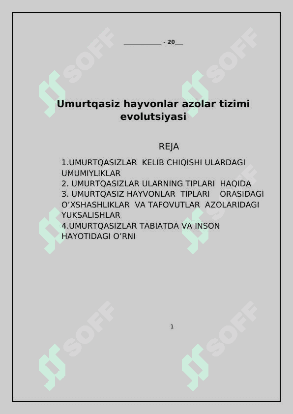Umurtqasiz hayvonlar azolar tizimi evolutsiyasi 2