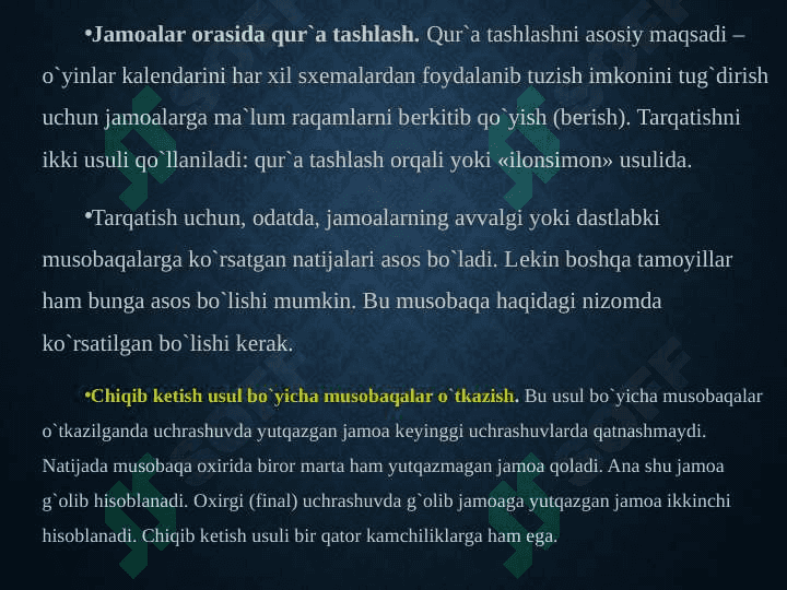 Sport musobaqalarini tashkil qilish va o’tkazish 8