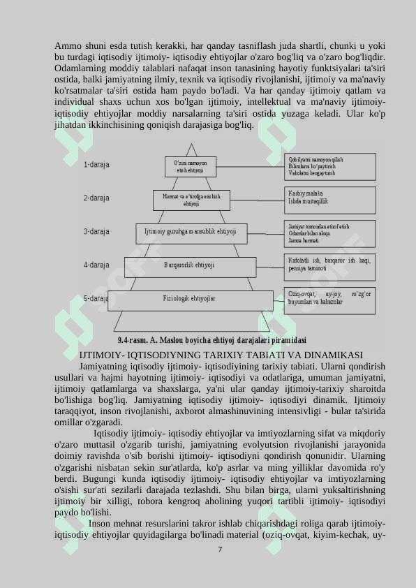 Ijtimoiy- iqtisodiy ehtiyojlarning mazmuni va ularning turkumlanishi 7