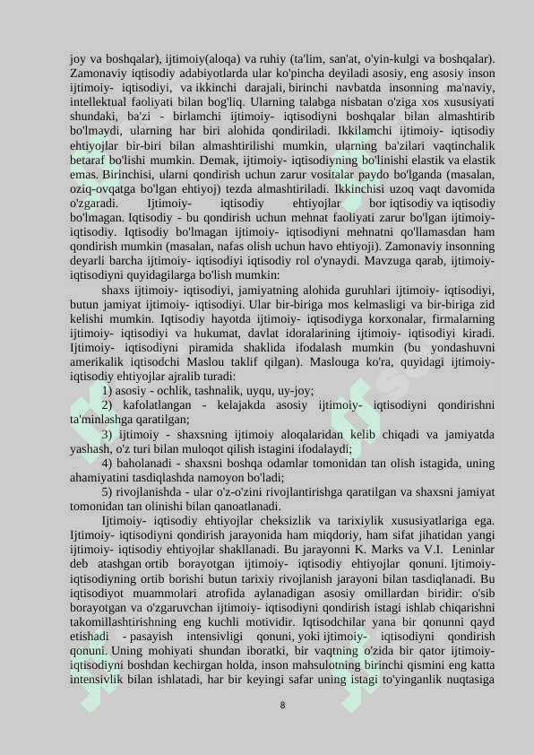 Ijtimoiy- iqtisodiy ehtiyojlarning mazmuni va ularning turkumlanishi 8