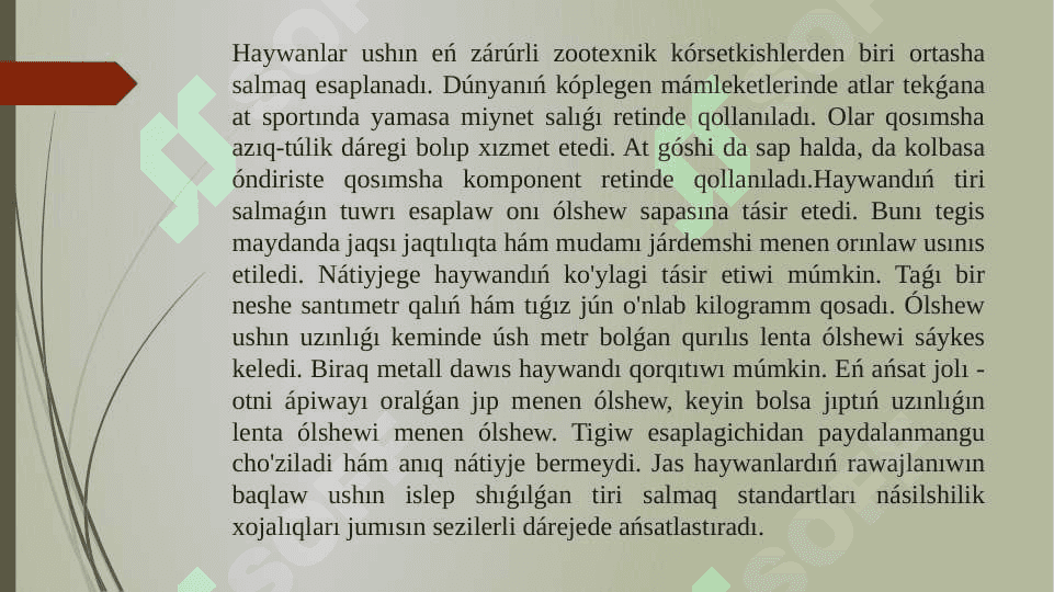 Haywanlar haqiqiy ham salistirmali òsiwin esaplaw. 2
