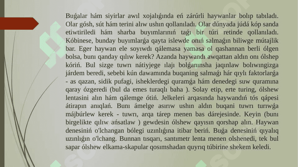 Haywanlar haqiqiy ham salistirmali òsiwin esaplaw. 3