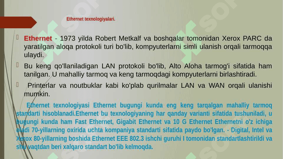 ETHERNET TEXNOLOGIYALARI 2