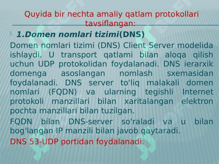 Amaliy pog’ona protokollari va xizmatlari 7