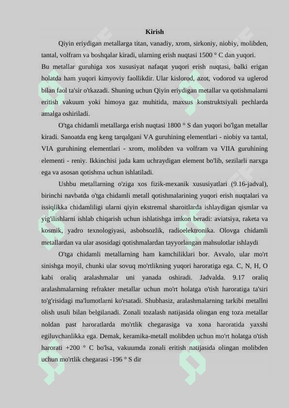 Qiyin eriydigan metallar va ularning qotishmalarini eritish. 3