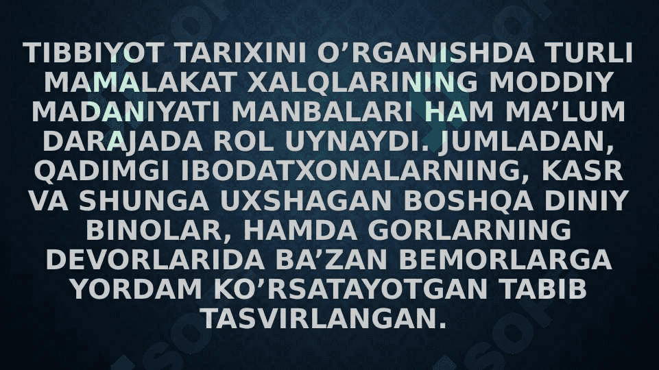 Ibtidoiy jamiyatda tibbiy bilimlarning paydo bo’lishi, ularda diniy qarashlarning o’rni 7