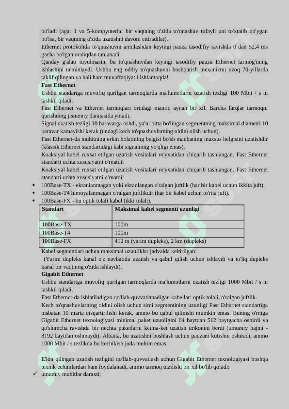 LOKAL TARMOQ TEXNOLOGIYALARI ETHERNET, FAST ETHERNET. TARMOQ SNIFFERLARI YORDAMIDA PAKETLARNI TAHLIL QILISH 4