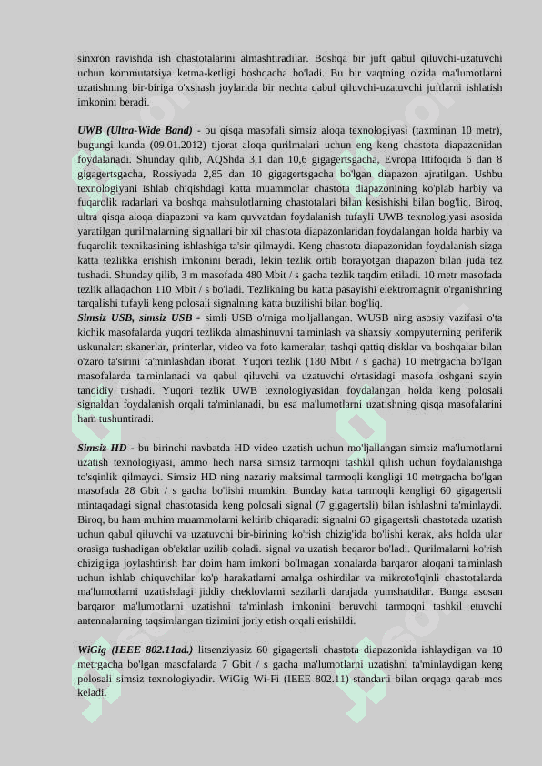 SIMSIZ AXBOROT UZATISH TEXNOLOGIYALARI. WI-FI TARMOG’INI SOZLASH 2