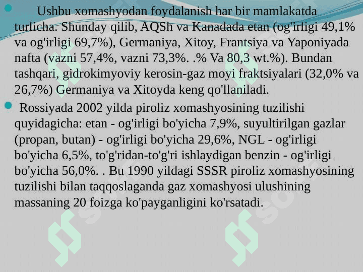PIROLIZ BENZIN OLISH KIMYOSI VA TEXNALOGIYASI 4