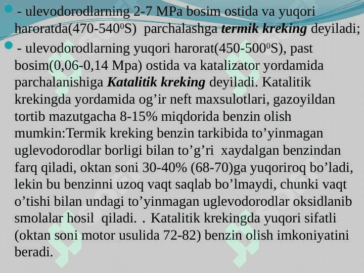 PIROLIZ BENZIN OLISH KIMYOSI VA TEXNALOGIYASI 8