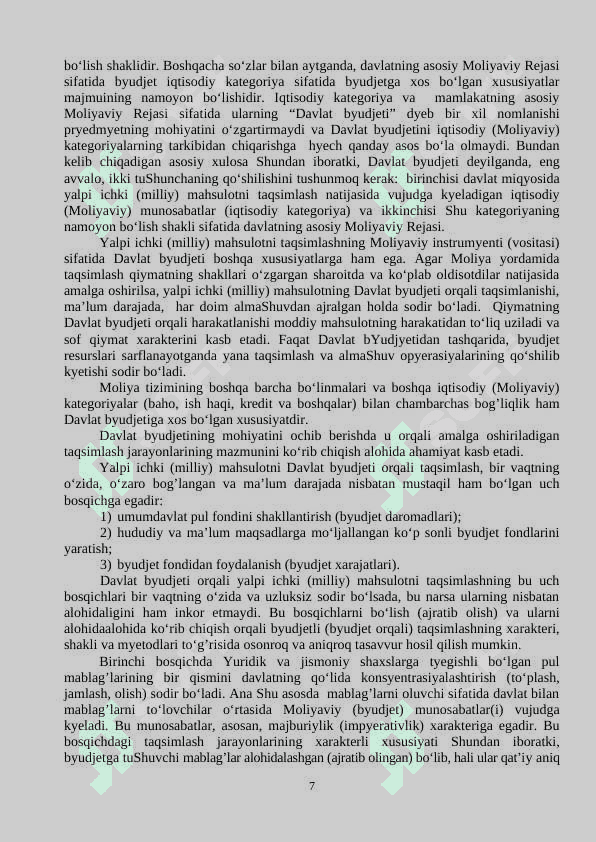 Byudjet, uning shakllanishi va taqsimlanishining iqtisodiyotdagi ahamiyati 7