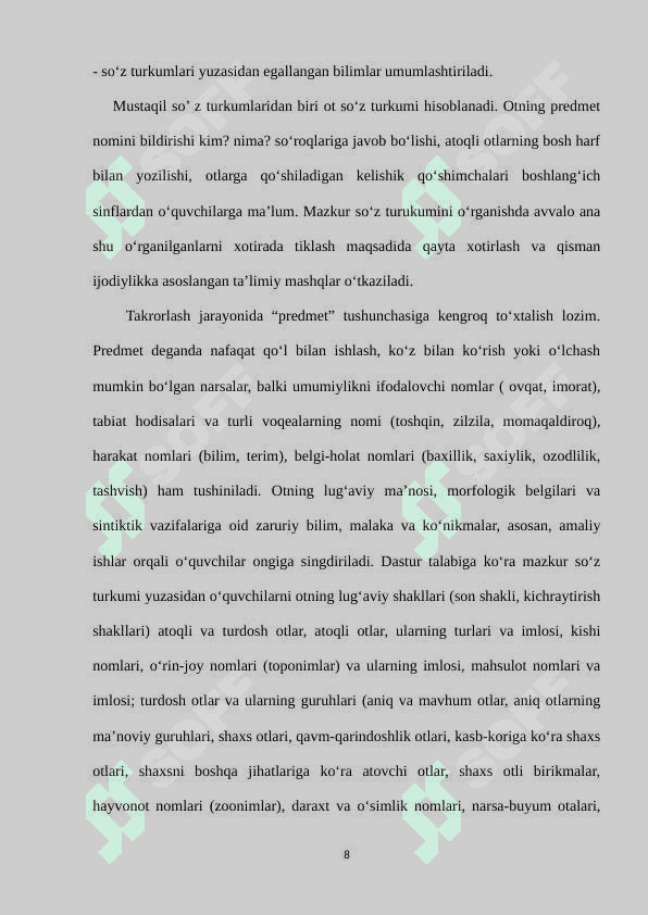 OT SO’Z TURKUMINI O’RGANISH JARAYONIDA O’QUVCHILAR NUTQINI O’STIRISH 8