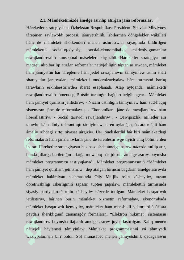 Ózbekstanda ámelge asırılıp atırǵan reformalardıń jańa basqıshları 3