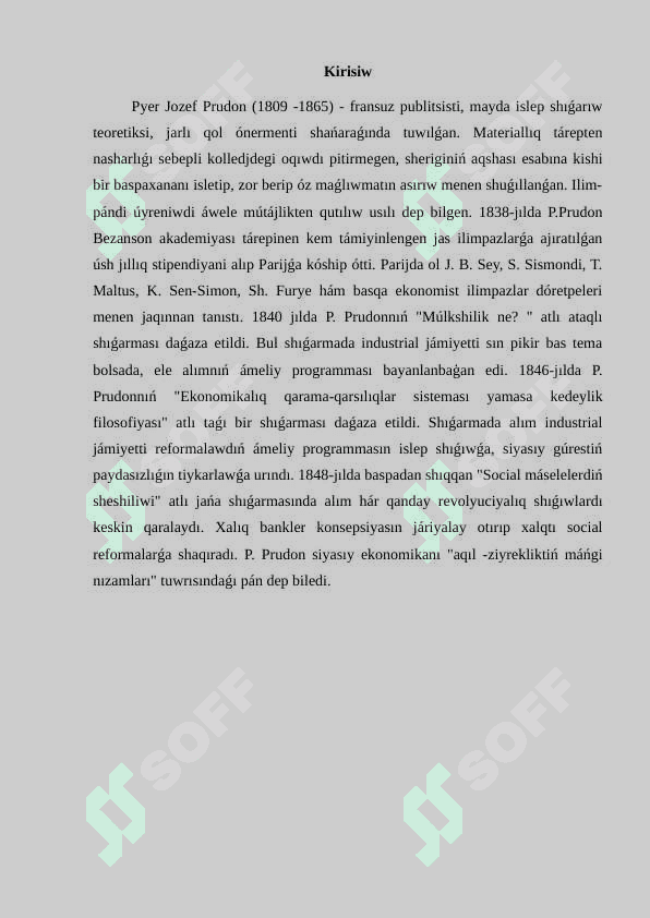 P.J Prudonnıń ekonomikalıq kontsepttsiyası. Prudonizm. K. Robertustıń ekonomikalıq táliymatları 2