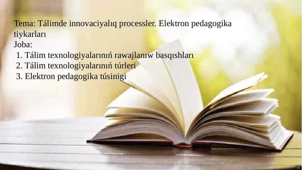 Tálimde innovaciyalıq processler. Elektron pedagogika tiykarları