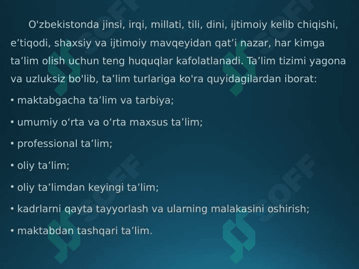 O’zbekiston Respublikasi ta’lim tizimi 2