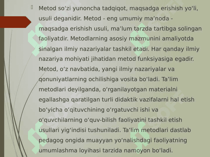 Ta’lim metodlari va vositalari. Ta’limni tashxis etish 2