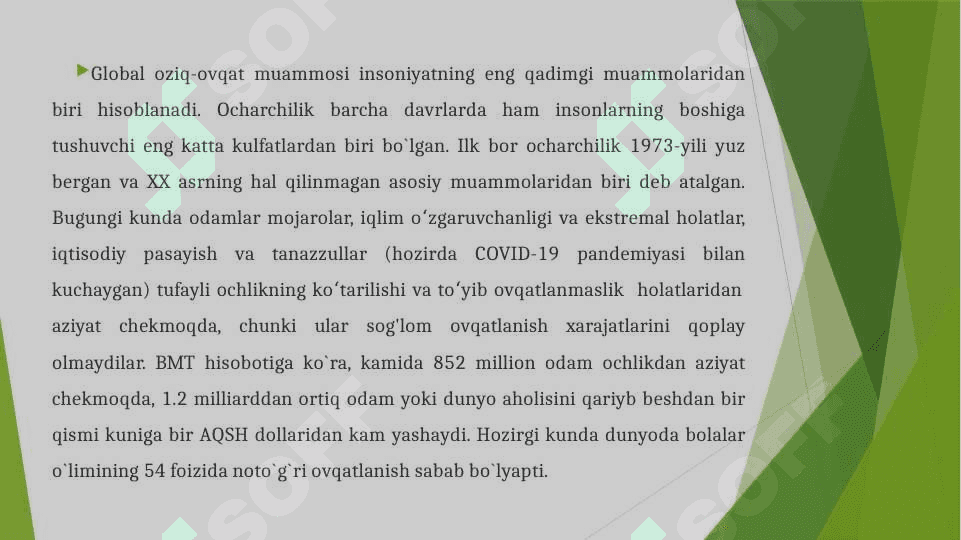 Jahon iqtisodiyotida oziq ovqat muammosi 2