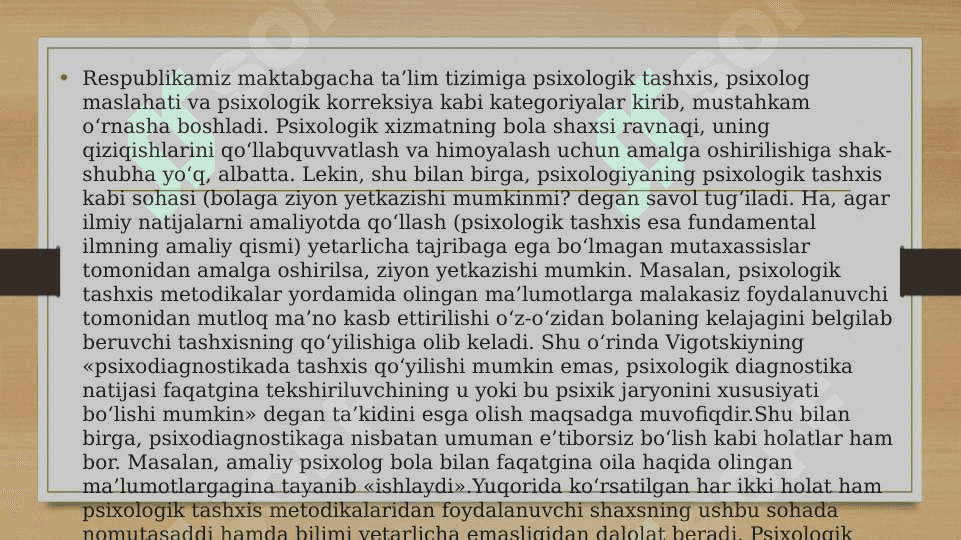 Bolaning kognitiv jarayonining psixodiognistikasi 2