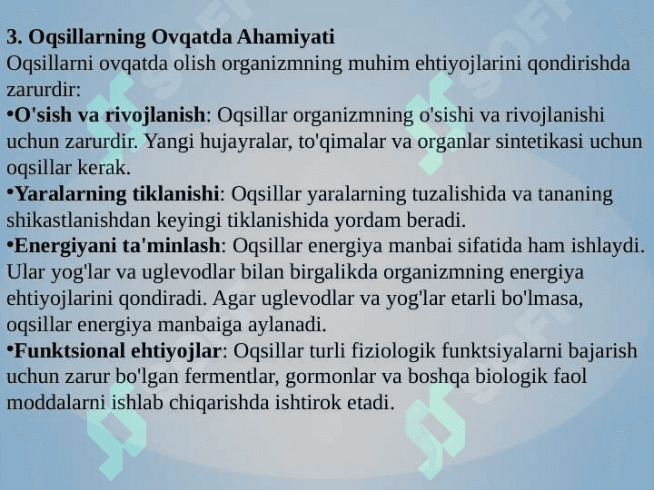 Oqsillarning ovqatlanishdagi ahamiyati 4