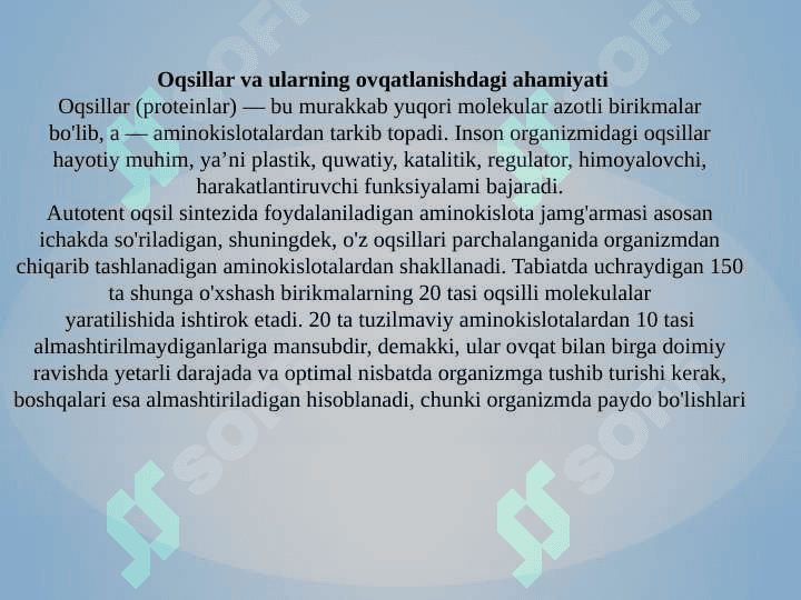 Oqsillarning ovqatlanishdagi ahamiyati 7