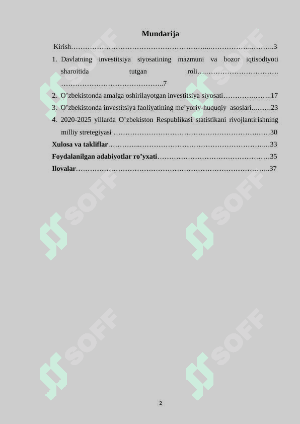 Davlat investitsiya siyosatining maqsadi  mohiyati va ustuvor yo’nalishlari 2