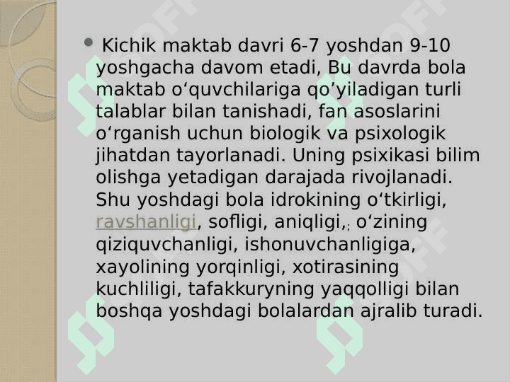 Kichik maktab yoshida bola shaxsining rivojlanish xususiyatlari. 8
