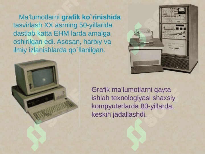 Kompyuter grafikasining tasnifi. KGning rivojlanish tarixi. KGning zamonaviy dasturiy ta’minoti. Grafik fayllarning formatlari. Grafik axborotlar bilan ishlash texnologiyalari. 2