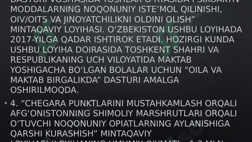 Markaziy osiyoda xavfsizlik masalalari, terrorizm,giyohvandlik va odam savdosiga qarshi kurashda O’zbekiston respublikasining roli. 6