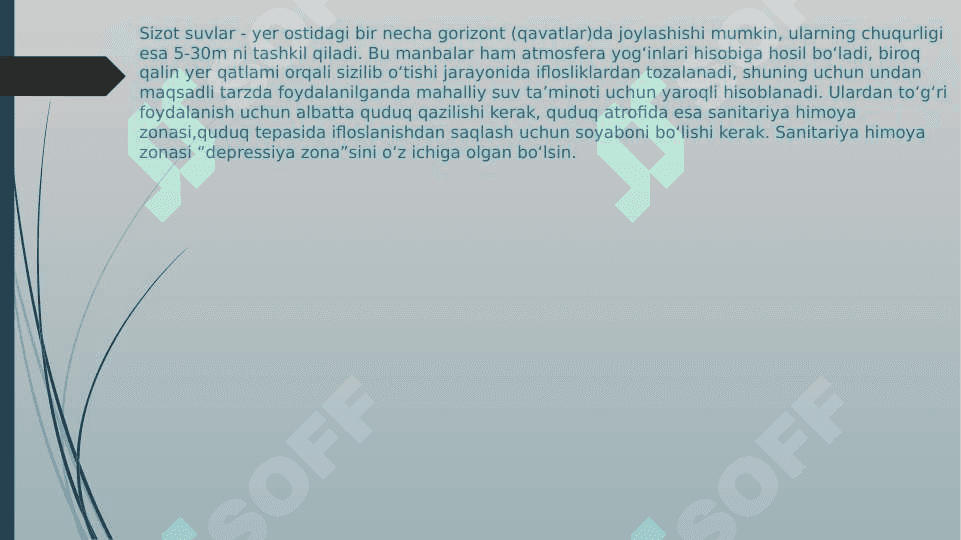 Mahalliy va markazlashgan suv ta'minoti haqida tushuncha ularning gigiyenik ahamiyati 5