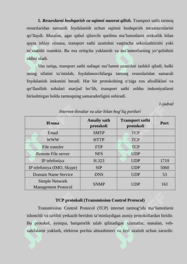 TCP va UDP transport sathi protokollari xususiyatlari 8