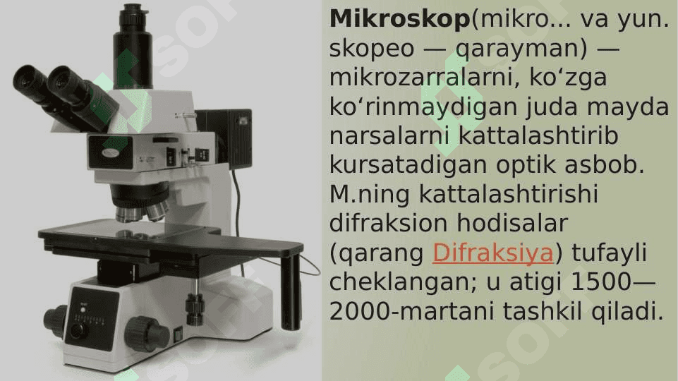 Mikroskop.Mikroskop bilan ishlash qoidasi.Vaqtinchalik preparatlar tayyorlash.Viruslar.Pro-eukariot hujayralar.Ularning o’ziga xos umumiy tuzulishi va raqlari. Eukariot hujayralarning ultrastrukturaviy tuzlishi. 3
