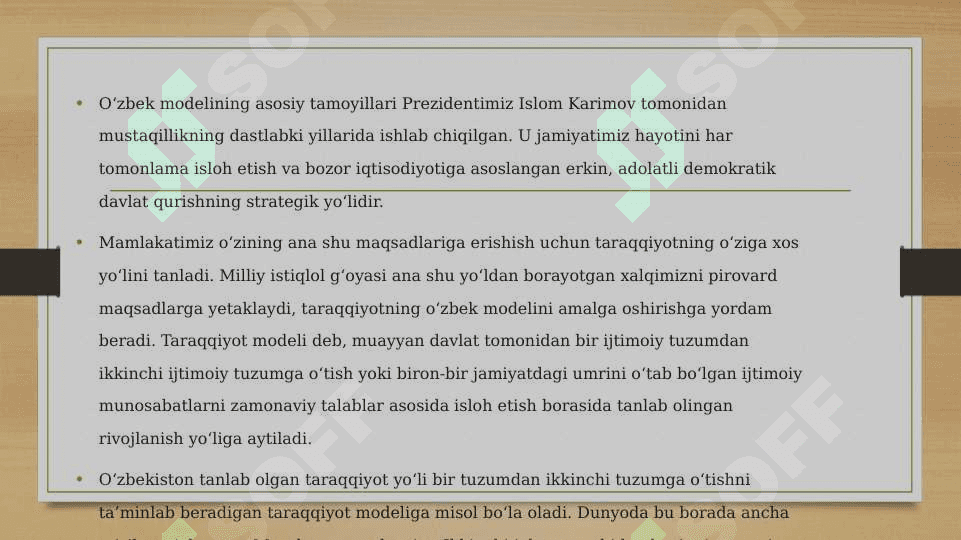 Taraqqiyotning O‘zbek modeli 2