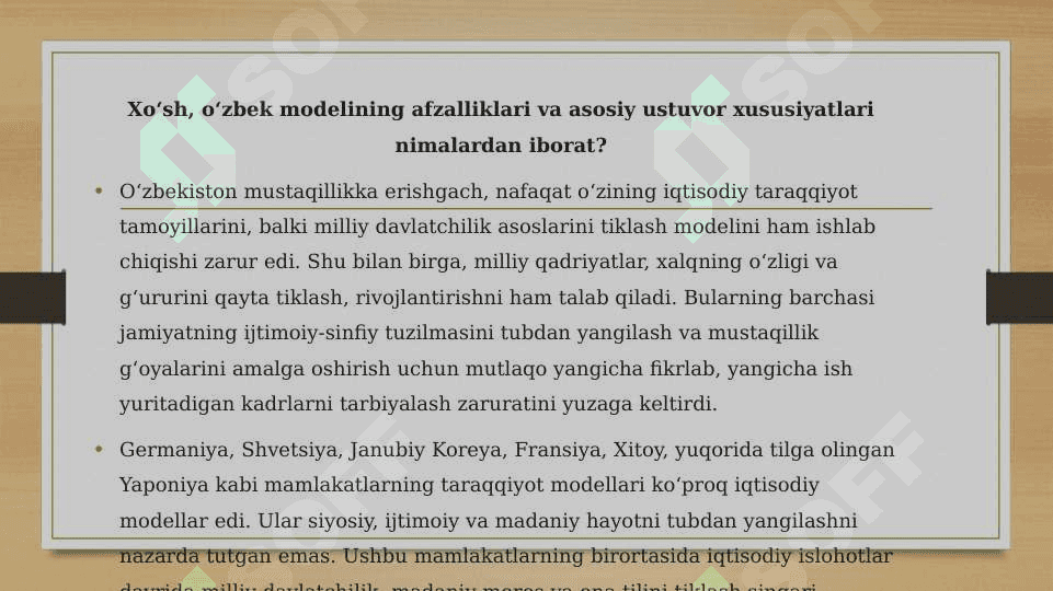 Taraqqiyotning O‘zbek modeli 5