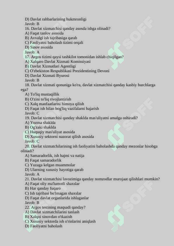 DAVLAT XIZMATCHISI ARGOS test 2024 3