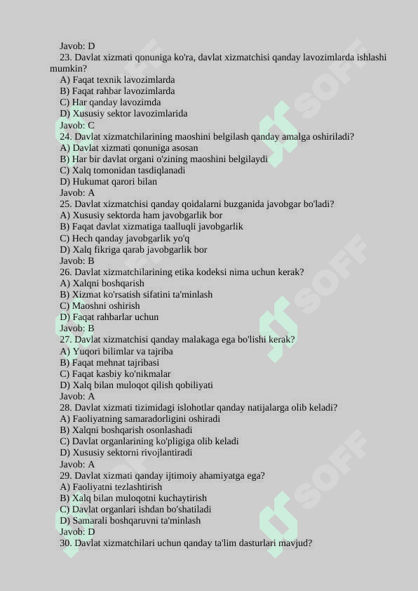 DAVLAT XIZMATCHISI ARGOS test 2024 4