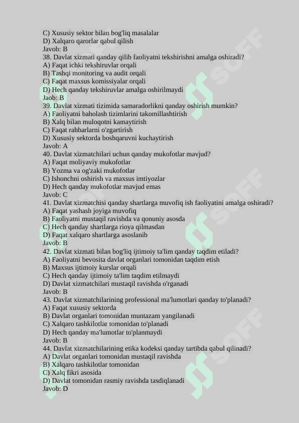 DAVLAT XIZMATCHISI ARGOS test 2024 6