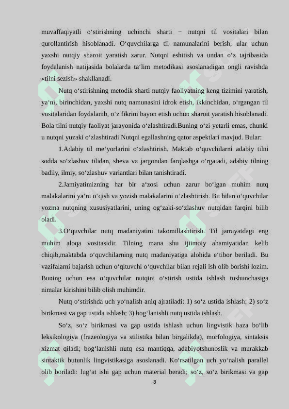 9-sinfda nutq o‘stirishga qaratilgan mashq va topshiriqlar ishlab chiqish 8
