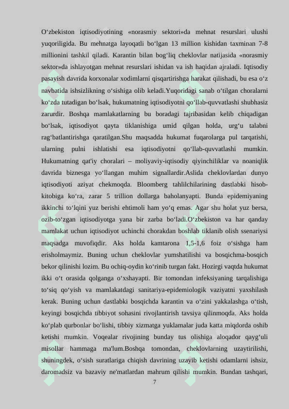 Covid-19 pandemiyasining O’zbekiston iqtisodiyotiga tasiri 7