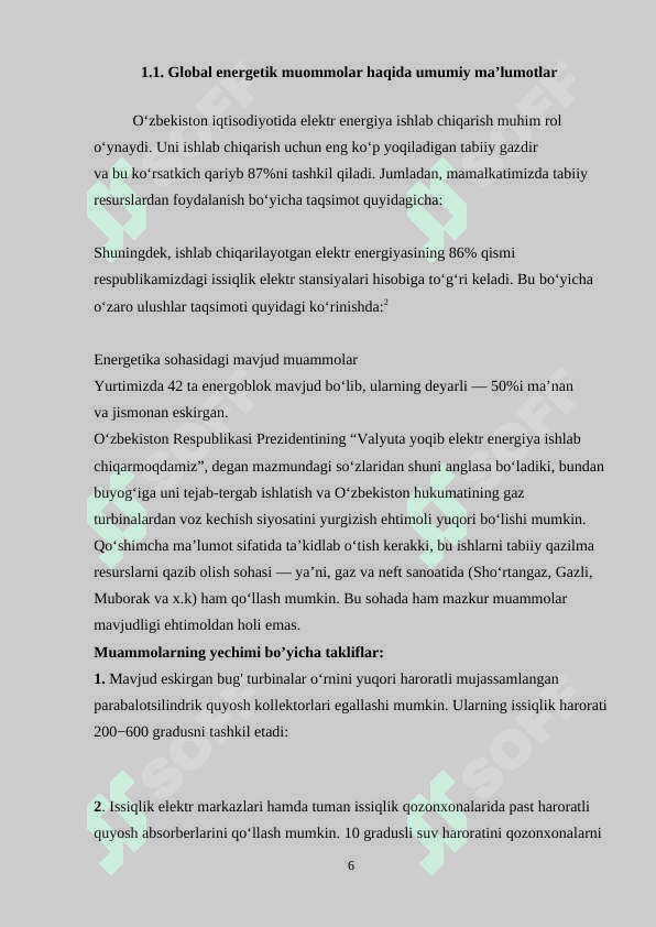 Global energetik muommolarning kelib chiqish sabablari va uni xal etish yo’nalishlari 6