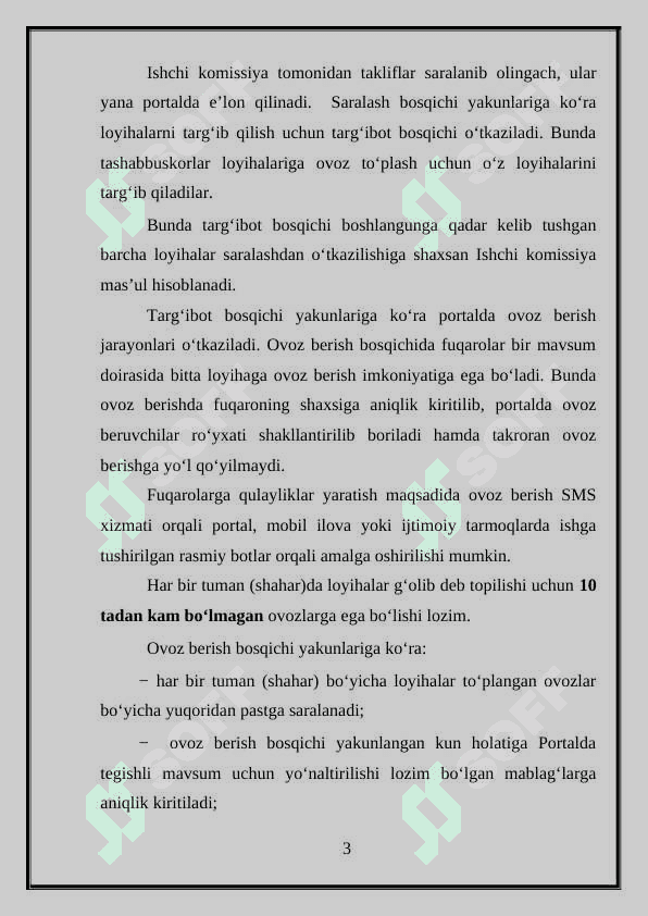 Tanlangan takliflarga ovoz berish tartibi 3
