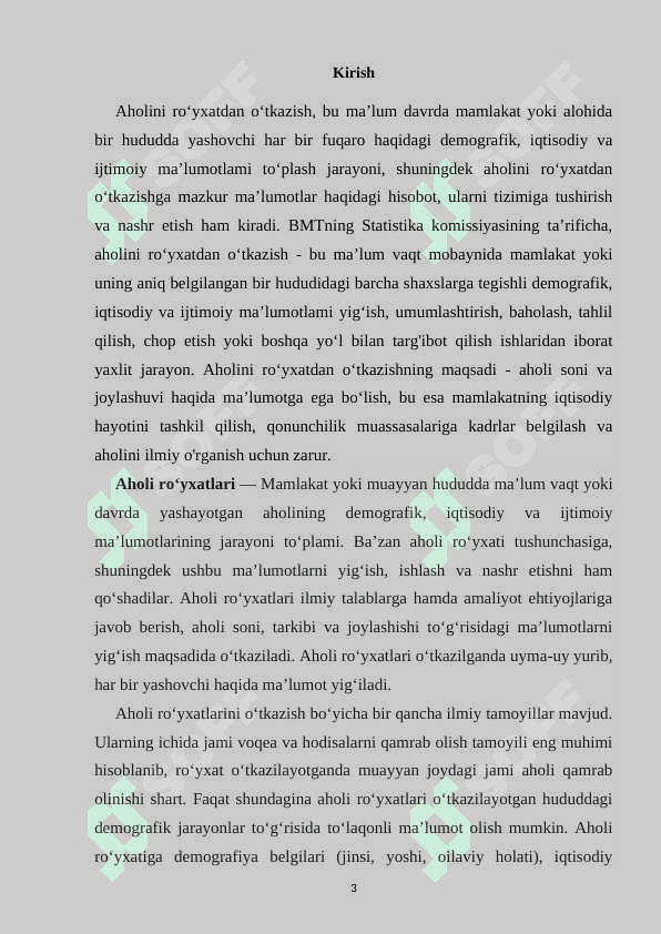 Aholini roʻyxatdan oʻtkazish tarixi va hozirgi zamon roʻyxatga olish metodlari 3