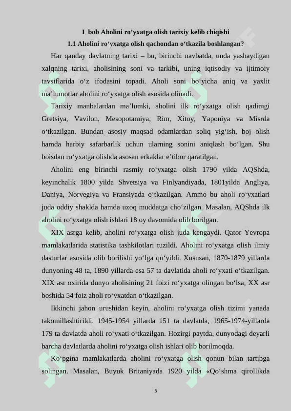 Aholini roʻyxatdan oʻtkazish tarixi va hozirgi zamon roʻyxatga olish metodlari 5